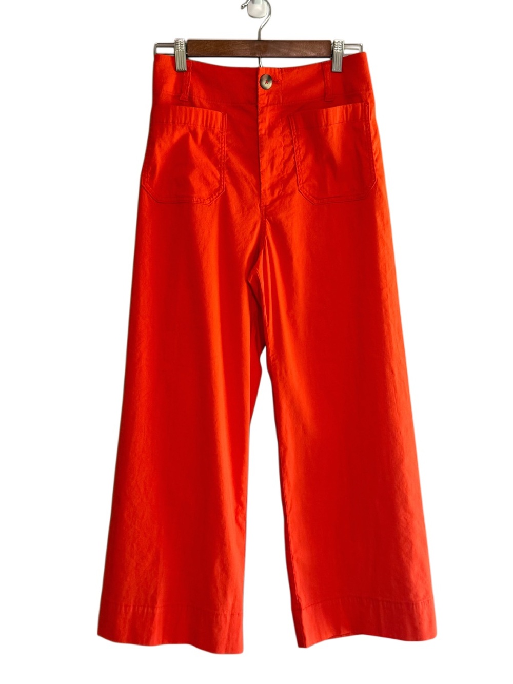 Maeve Anthropologie Colette Pants Linen Stretch Wide Leg Orange Crop Pockets 27 - Picture 2 of 14